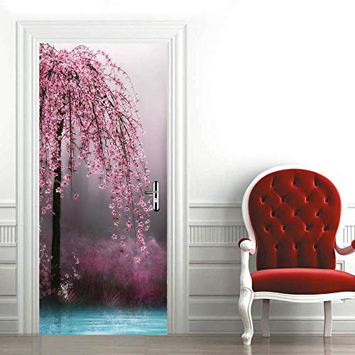Türposter selbstklebend 3D Unter dem Kirschbaum Türtapete türfolie Poster Tapete Abnehmbar Wandtapete für Wohnzimmer Küche Schlafzimmer 77 * 200cm