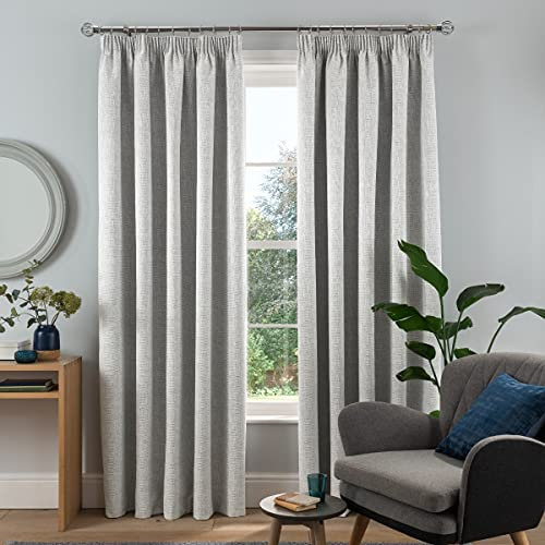 Sleepdown Textured Rib Weave Pencil Pleat Blackout Lined Curtains Thermal Insulated for Bedroom and Living Room 66 x 72 Inch Grey 2 Panels