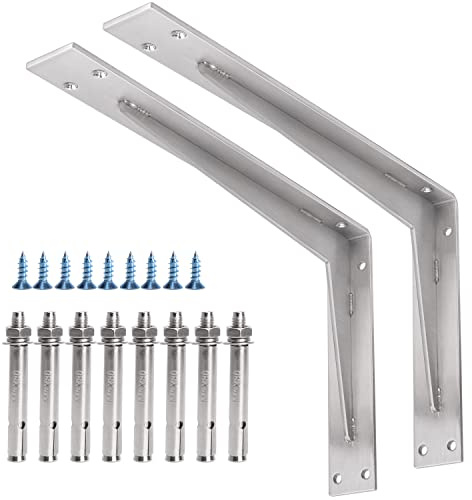 YUMORE Arbeitsplattenhalterungen 400x250x50 mm Schwerlastkonsole 5mm dicke | Regalträger Edelstahl Regalhalterung Wandhalterungen Tischhalter für Bänke Regale Wandmontage Halterungen, 2er-Pack
