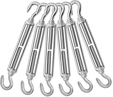 Jamiikury 6 Stück M8 Haken und Haken Spannschloss 304 Edelstahl Spannschloss Drahtseilspannung Heavy Duty Spannschlösser für Kabelgeländer Drahtseil Hardware-Kit (M8, Haken und Haken)