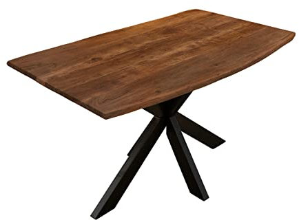 SAM Baumkantentisch 180 x 90 cm Kalea, Akazienholz nussbaumfarben & massiv, Esstisch mit schwarzem Spider-Metallgestell, Tischplatte 26 mm, Esszimmertisch, Industrial-Design