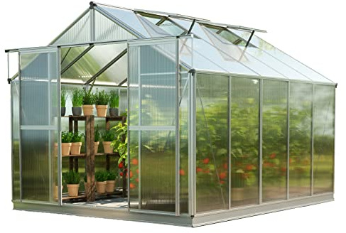 GFP Serre Topas 5 Cadre Aluminium 225x322 cm Plaques Double paroi 8 mm avec Cadre de Fondation et ouvre-fenêtre Automatique