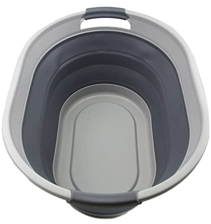 SAMMART Ovaler Wäschekorb aus Kunststoff, 28 l, faltbar, Pop-Up-Aufbewahrungsbehälter/Organizer, tragbar, platzsparend (Grau)