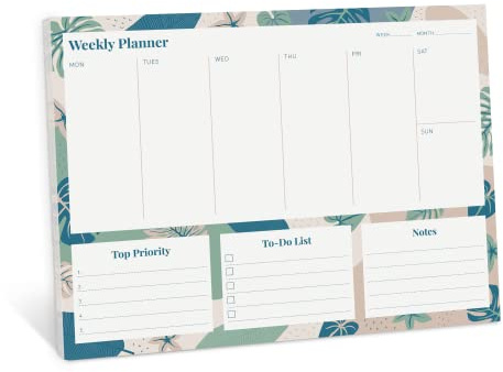 Rileys & Co - Planificateur Hebdomadaire A4 Calendrier Non Daté, 52 Feuilles Détachables Organisation Planning Et Productivité Agenda Bloc-Notes pour Listes de Tâches Priorités 28 x 22 cm