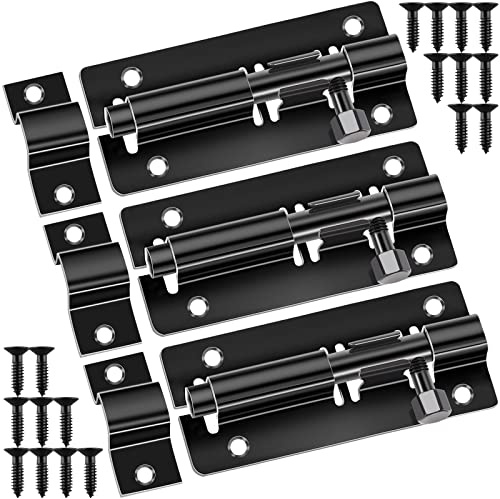 DKBT Door Lock Bolts Gate Bolt 3Pcs (4'') 100mm 304 Stainless Steel Black | Heavy Duty Door Security Bolts Barrel Slide Latch Lock Garden with Screws for Bathroom Shed Door Yard Garage Toilet Gates