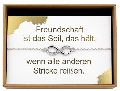 ONDEGO® Freundschaftsarmband Damen – Handmade in Germany – Armband mit Unendlichkeit Symbol Silber oder Gold – Geschenk beste Freundin inkl. Spruchkarte & Geschenkbox