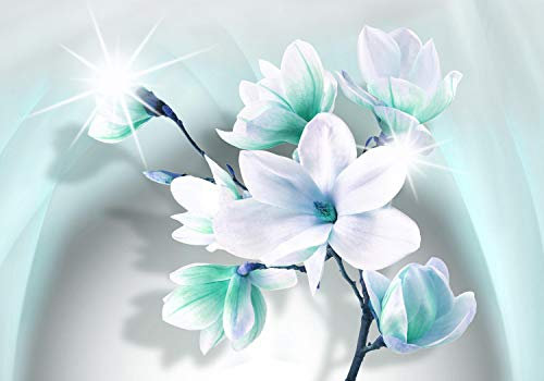 wandmotiv24 Fototapete Magnolie Blüten Türkis, 200 x 140cm - selbstklebende Strukturtapete, Wanddeko, Wandbild, Wandtapete, Blumen, Blütenzweig Abstrakt M1388