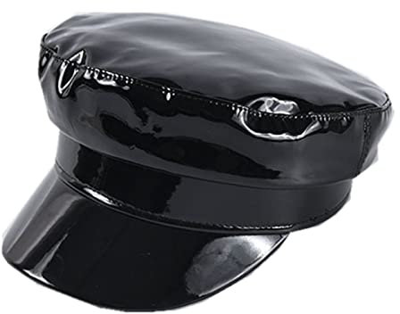 tcax Baskenmütze Damen Leder Military Style Cap Damen Schwarz Matrosenmütze Frau Captain Cap Herbst Winter Mode Hüte,Schwarz,56-58Cm