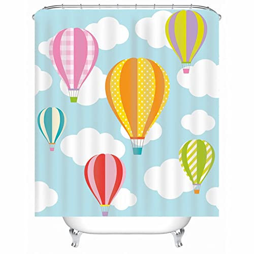 Whoiy Duschvorhang Waschbar Blau, Duschrollo Um Die Ecke 165X180cm Polyester Badegardinen Heißluftballon Wasserdicht