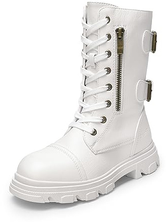 DREAM PAIRS Girls Combat Ankle Boots | Metal Buckle Modern Look, Side Zipper Easy Access, Plush Lining Cold Days