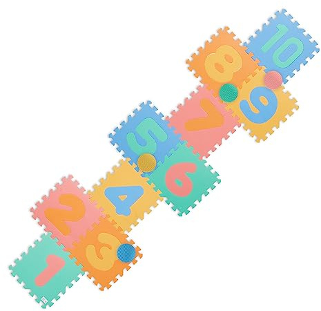 Relaxdays Tappeto Gioco Bambini, Puzzle 25 Tasselli con Numeri, Tappetino per Gattonare, Tappetone Campana, Colorato