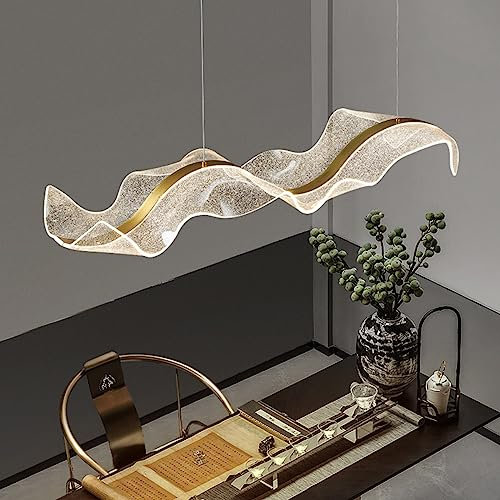 Bellastein LED Reception Hall Pendant Lamp Modern with Remote Control Dimmable Dining Table Chandelier Wave Ceiling Lights Height Adjustable for Foreground Club Restaurant Pendant Lamp (L100cm)
