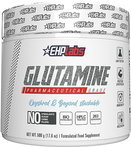 EHP Labs L Glutamine Powder Amino Acids - L-Glutamine Supplement for Gut Health (500g) Improves Muscle Recovery, Focus & Concentration - 100 Servings
