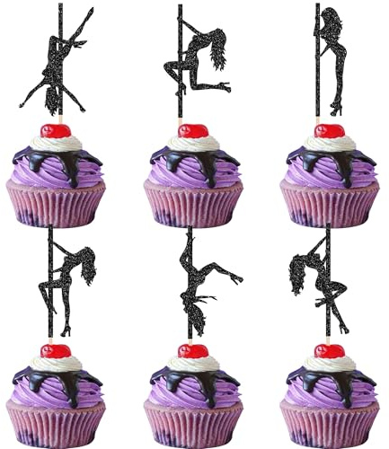 30 pezzi Pole Dance Girls Cupcake Toppers Glitter Pole Dancing Cake Decoration Pole Dancers Cake Decorazione per addio al nubilato, matrimonio, festa di compleanno, cupcake