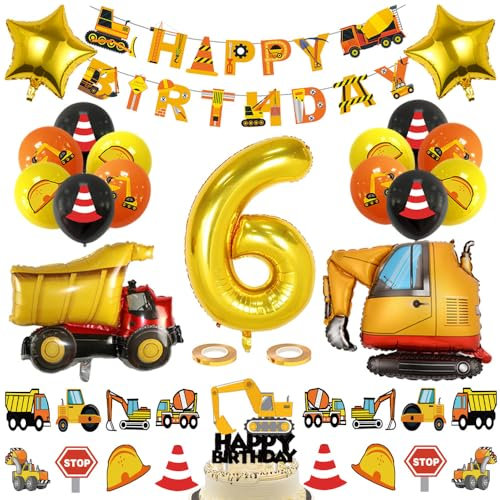 Geburtstagsdeko 6 Jahre Junge Auto Geburtstag Deko Riesen Fahrzeug Folienballon Deko Kindergeburtstag Bagger Luftballons Kuchendeko für Jungen Kinder Geburtstag Auto Thema Party Dekoration Set