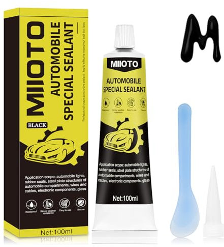 Miioto Karosseriekleber Schwarz, Scheibenkleber Auto, Karosseriedichtmasse Schwarz, Schnelle Aushärtung, Hohe Temperaturbeständigkeit, Geeignet für Autotüren, Autofenster, Autodächer usw - 100ml