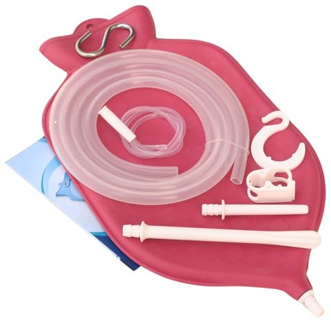 Kit de sac de lavement en caoutchouc pour nettoyage du côlon – Dessus ouvert de 4 litres, rouge, avec platine – Tuyau en silicone durci, système de désintoxication et de soulagement de la constipation