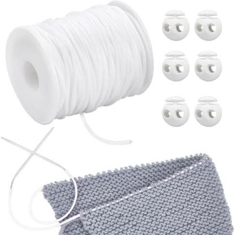 NBEADS 55 yarda/50 m Cordones para Sujetar Puntadas, Tubo de Goma Hueco de 2 mm para Tejer Cordón de Barbero con 6 cerraduras de Cordón con Orificio de 0.55 cm para Sujetar Puntadas, Blanco