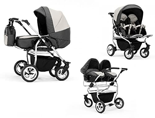 Elcar Zwillingskinderwagen 4 in 1 Duo 13 Teile in Grau-Hellgrau