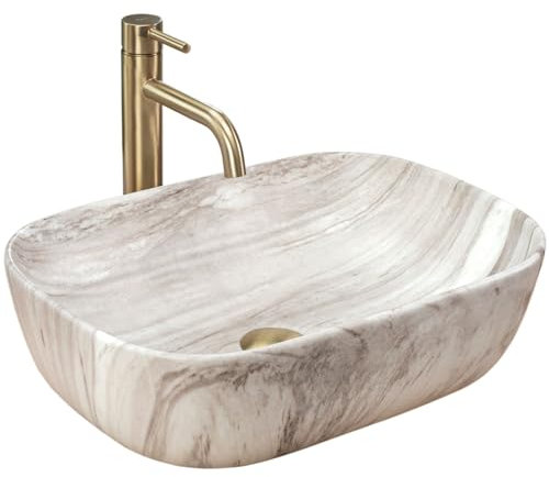 Rea Lavabo da Appoggio Belinda Lavandino bagno in frassino 33 x 46 x 13,5 cm Ceramica (imitazione pietra)