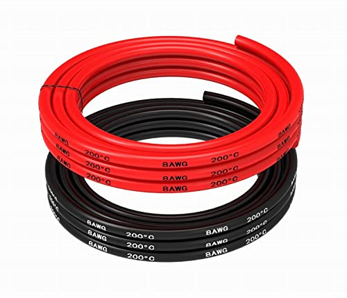 Gruiqrd 8 Gauge Silikondraht 16,4 Fuß, 8,2 Schwarz und 8,2 Fuß Rot, weich und flexibel, niedrige Impedanz, 8 AWG Silikondraht, 1650 Stränge aus 0,08 mm Kupferdraht für RC-Auto, Drohne, Flugzeugbat