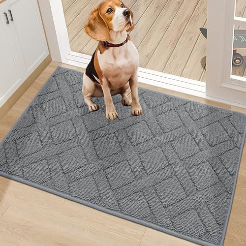 COSY HOMEER Schmutzfangmatte Innen 50 x 80 cm, Fussmatte Innen Waschbar, Maschinenwaschbare rutschfeste Fußmatte, Absorbierend Schmutzfangmatten für Hintertür, Eingang, Flur, Küche, Grau