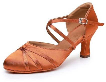 Rosefinch Scarpe da Ballo Latino da Sala da Donna Salsa Tango Valzer Scarpe da Ballo Sociale per Donna Scarpe da Ballo Marrone Tacco 7cm 38EU