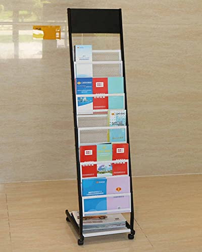 Präsentationsständer für Broschüren, Literatur, bodenstehender Zeitschriftenständer aus Metall mit Rollen, schlanker Broschürenhalter für die Empfangshalle, Mesh-Informations-Organizer-Racks