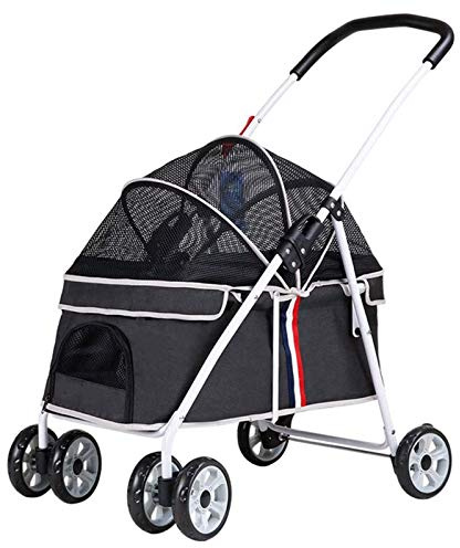 Haustier-Kinderwagen für Katzen, Hunde, faltbar, zum Joggen für Tiere bis 20 kg, Hundewagen mit verstellbarer Markise, Reißverschlussloser Einstieg, Schwarz