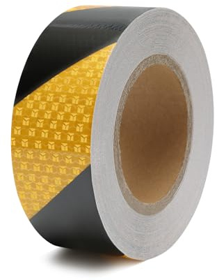Reflektierendes Warnband, 5 cm x 25 m Wasserdichtes Reflexband Gelbes und schwarzes Gefahrenband Selbstklebende reflektierende Aufkleber für Anhänger, Garagen, Fabriken, Maschinen (Gelb/Schwarz)