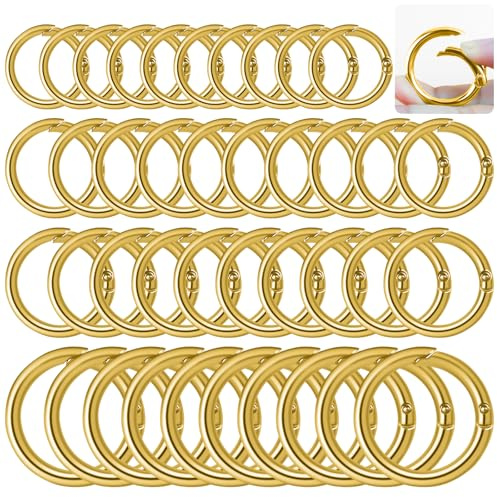 HavaCue 40 Stück Karabiner Rund 20/24/27/33mm O-Ring Karabiner, 4 Größen | Karabinerhaken Rund Gold Runde Karabiners, Metall Schlüsselanhänger Ringe für Taschen Geldbörsen DIY Handwerk