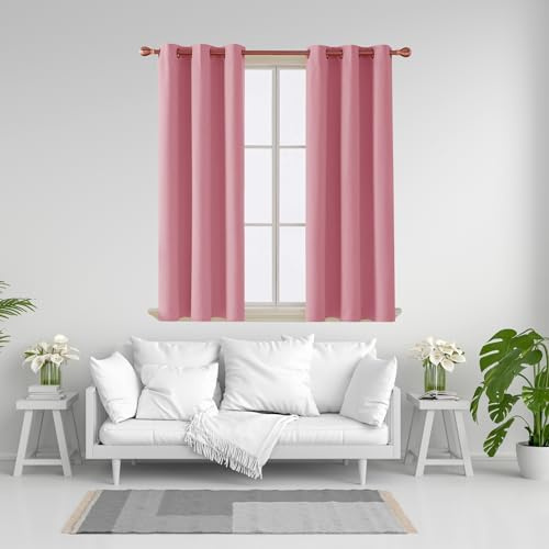 J.Din Blackout Curtains for Bedroom/Living Room, Black out super soft Thermal Insulated curtains & drapes, Ring Top Eyelet Curtain for window, 2 Panels with Tie backs (Pink, 90 Wide x 72 Drop)
