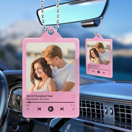 Foto Autospiegel Anhänger Personalisiert, Fotoanhänger mit Bild Musik Text Personalisiertes Auto Deko Innen Rückspiegel Anhänger Acrylglas Auto Dekoration Geschenk
