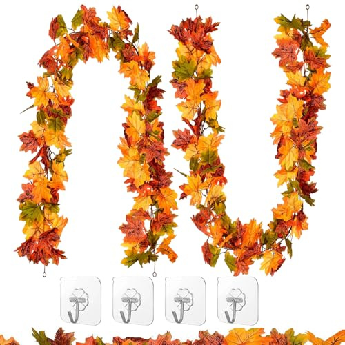 RXKFIGX 2 Piezas Guirnalda Hojas de Arce, Artificial Hojas Otoño Decoracion Halloween,Guirnalda Hojas Otoño Guirnalda Otoño Decoración Otoñal Hoja de Arce Adornos para Fiestas de Gracias,Navidad