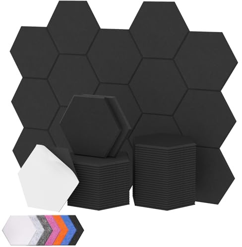 TONOR Lot de 48 Panneau Acoustique Mural Autocollante, 30 x 26 x 1cm Panneaux muraux 3D Acoustique à Haute Densité, Mousse Acoustique Hexagonal Isolant Phonique pour Studio,/Bureau/Chambre/Salon, Noir | Absorbeurs acoustiques avec carreaux muraux haute densité pour studio, bureau, traitement acoustique et décoration de jeu