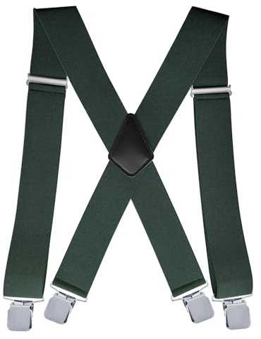 Hosenträger Herren, Stark, elastisch und verstellbar, mit 4 Metall Clips, für Männer bis 1,96 m (Grün)
