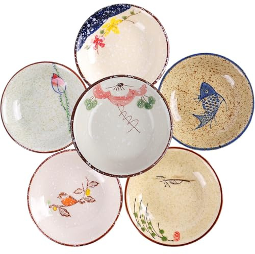 GXIQYL 6 Stück Keramik Dipschalen,Gewürzschalen Klein Soja Saucenschälchen,Dipschälchen,Tapas Schalen Set Snackschalen Dipschalen Set Bowl für Sushi Snack Öl Soja Sauce - Set of 6
