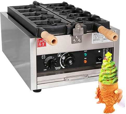 Dfdieratve MáQuina para Hacer Waffles con Forma de Pez Taiyaki, MáQuina EléCtrica Comercial para Hacer Waffles con Forma de Pez y Revestimiento Antiadherente, para 8-10 Taiyakis,Style1
