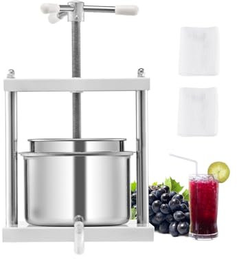 VEVOR Prensa de Vino de Frutas 5 L, 2 Barriles de Acero Inoxidable, Exprimidor Manual, para Hacer Sidra, Manzana, Uva, Tintura, Miel, Aceite de Oliva con Mango Triangular, 300 x 225 x 660 mm