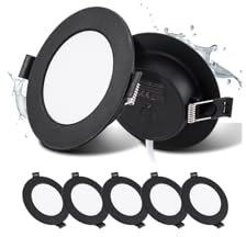 Grebeam 5 Pack Black Spotlights Ceiling Lights 5W, 450LM, 6000K Cool White, IP44, recessed Ceiling Lights, Cut-Out: φ75-90mm, 25mm Ultra Slim, Spot Lights Ceiling for Bathroom