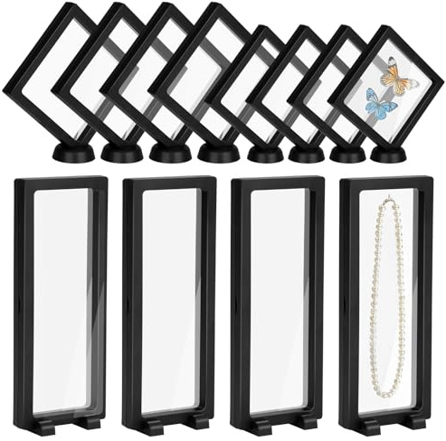 SHILIPAIJC 12pcs 3D Floating Display Case, Coin Display Case | Medal Display Frame, Transparent Film Jewely Storage Box, Seashell Display Box for Ring Earring Necklace Stamp Fossils