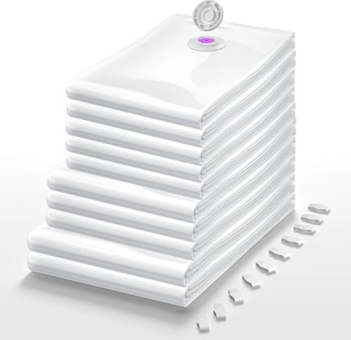 Vakuumbeutel für Kleidung Bettdecken 10 Stück, 3 Jumbo 80 * 100cm + 2 Mittel 50 * 70cm + 5 Klein 40 * 60cm Vakuumierbeutel Kleidung, Vacuum Bags für Reise und Alltag