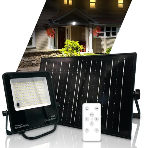 Groupe DDC Projecteur Solaire avec Détecteur de Mouvement – Lampe Solaire Extérieur Puissante – IP65, Jusqu’à 2200 Lumens – Autonomie 24h, Spot LED Sans Fil pour Jardin, Allée (1, 2200 lumens)