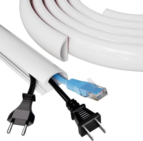 118/3m Large Silicone 2-3 Wire Cable Trunking for Wall Mounted TV,Flexible | Soft Side Opening Cord Tidy Hider,Self Adhesive Conduit Trunking Hide Wires,Electric Wire Management Organiser,White