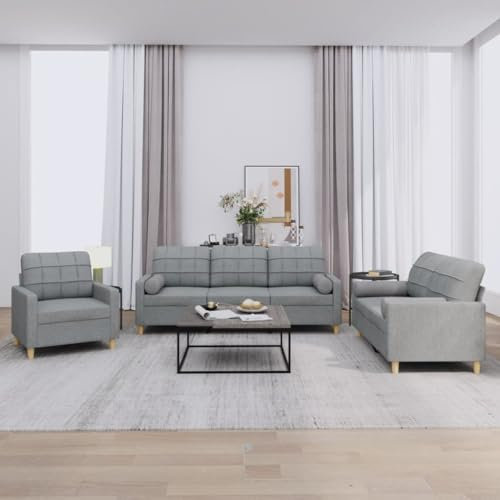 Snsowed 3-TLG. Sofagarnitur mit Kissen Hellgrau Stoff, Sofa Mit Relaxfunktion, Couchgarnitur, Wohnzimmer Sofa, Couch, Sofa Set 3201258