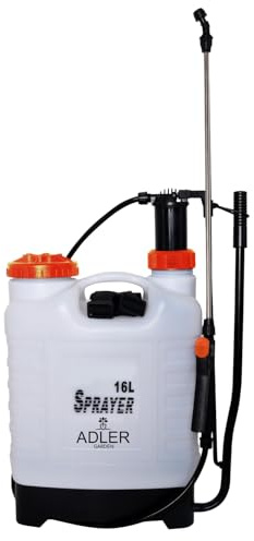 ADLER EUROPE Rückenspritze – Drucksprüher 16 L mit teleskopischer 48–83 cm Edelstahl-Lanze und 115 cm Schlauch, Arbeitsdruck 2–3 bar - Sicherheitsventil – ideal für große Gärten und Nutzflächen