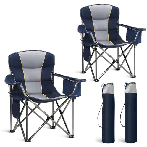 HIGH POINT SPORTS Campingstuhl Faltbar 2er Set, Klappstuhl, Angelstuhl | Faltbarer Klappstuhl Gepolstert mit Getränkehaltern 200kg, Outdoorstuhl mit Armlehnen XXL, Camping Chair, Blau