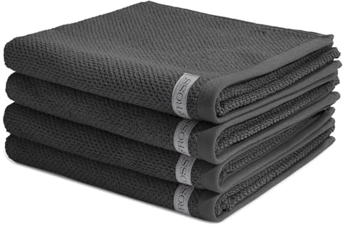 Ross - 4 teiliges Frottier-Set - Selection Bio-Baumwolle (4 X Handtuch im Set) - 540 g/m2 - Baumwolle - Frottee - saugstark - weich und flauschig - Anthrazit