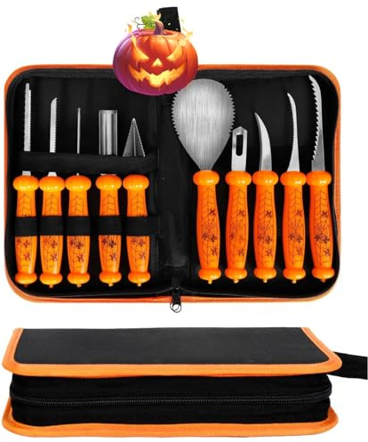 RggEyy Halloween Kürbis Schnitzset 10 Stück, Professionelles Stabiles Edelstahl Kürbis Schnitzwerkzeug, Pumpkin Carving Tools Set für Halloween DIY Handwerk für Kinder und Erwachsene