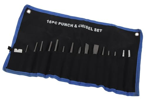 Brrnoo Ensemble de Poinçonnage, Punch Punch Set avec Poche de Rangement 16pcs Mécanique et Ciseau Set Center Centre Converser Cold Gauge Center pour Travailler avec du Bois, du Métal, de l'automobile